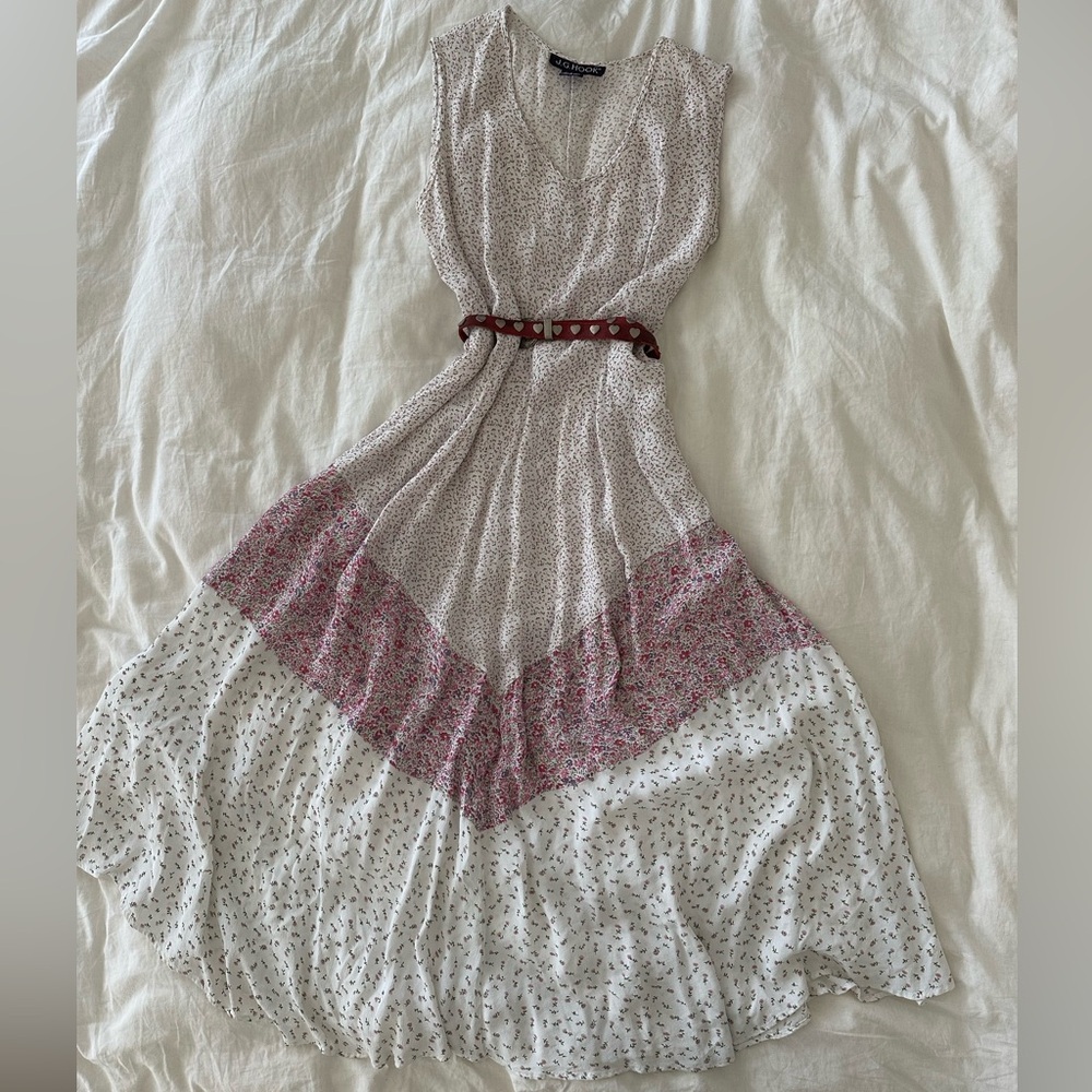 90’s vintage Pink and White floral Sleeveless maxi Sundress